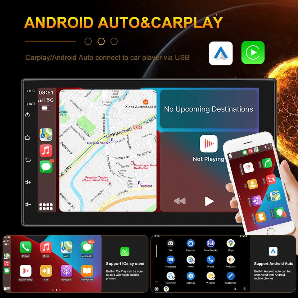 7" Android 14 Carplay Car Stereo Radio GPS Navi WiFi BT 4+64GB Double 2Din - Image 3 of 4