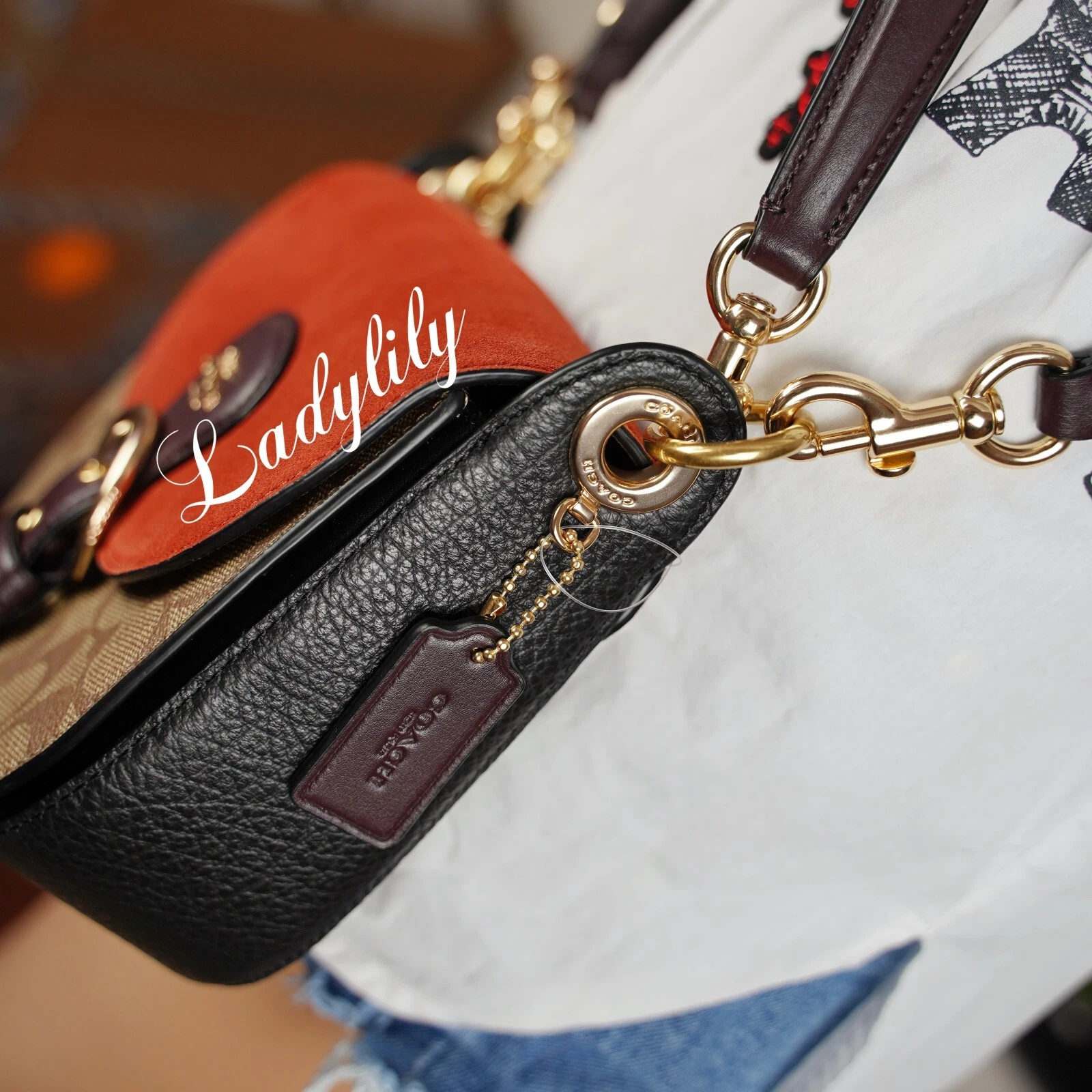 Borsa a tracolla Coach C5691 Kleo 17 firmata tela pelle liscia scamosciata $425 nuova con etichette