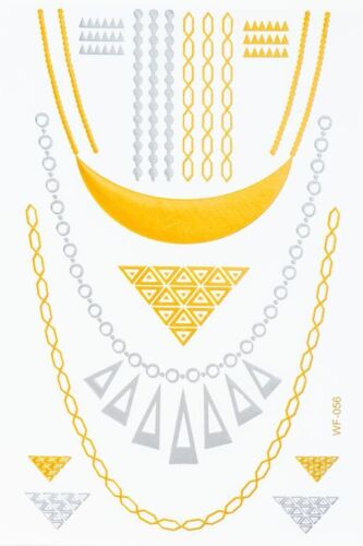 Tattoo Einmal Flash Klebe Temporary Gold Silber 14teile Armband Hals Kette WF56 - Bild 1 von 12