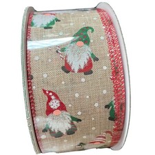 Kirkland Wire-Edged Christmas Gnomes Ribbon 2.5" x 50 yds New Sealed Roll