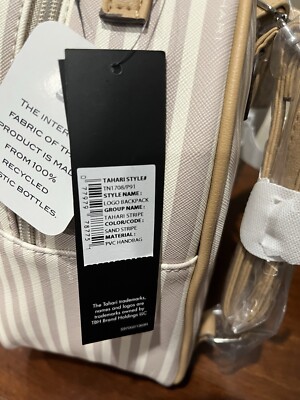 NWT Tahari Cream Backpack Structured Design Tahari NWT Sand/Beige Striped Logo Mini Backpack Vegan  main image 2