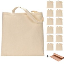FunisFun 12 Pack Blank Canvas Tote Bags Bulk Shopping Bag for Crafts with a P...