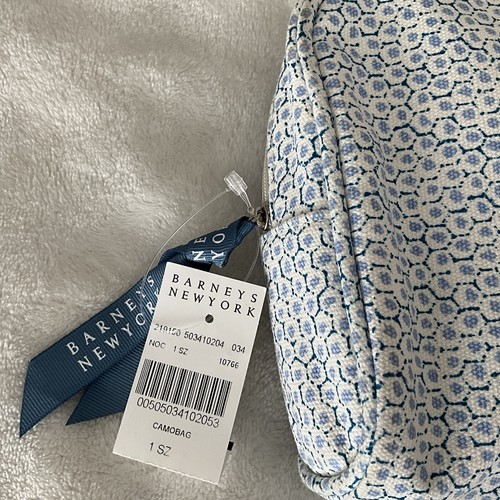 Barneys of New York Blue & White Canvas Zip Top Makeup Travel Bag New - Picture 2 of 7