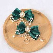 2X Cuentas Dama Niña Lolita Clip de Pelo Lazo Estrás Tocado Accesorio Diadema