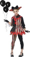 Dark Circus Clown Girl Scary Killer Carnival Fancy Dress Halloween Child Costume