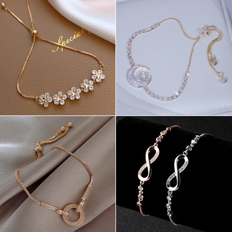 Fashion Crystal Zircon Flower Infinity Bracelet Adjustable Bangle Women Jewelry