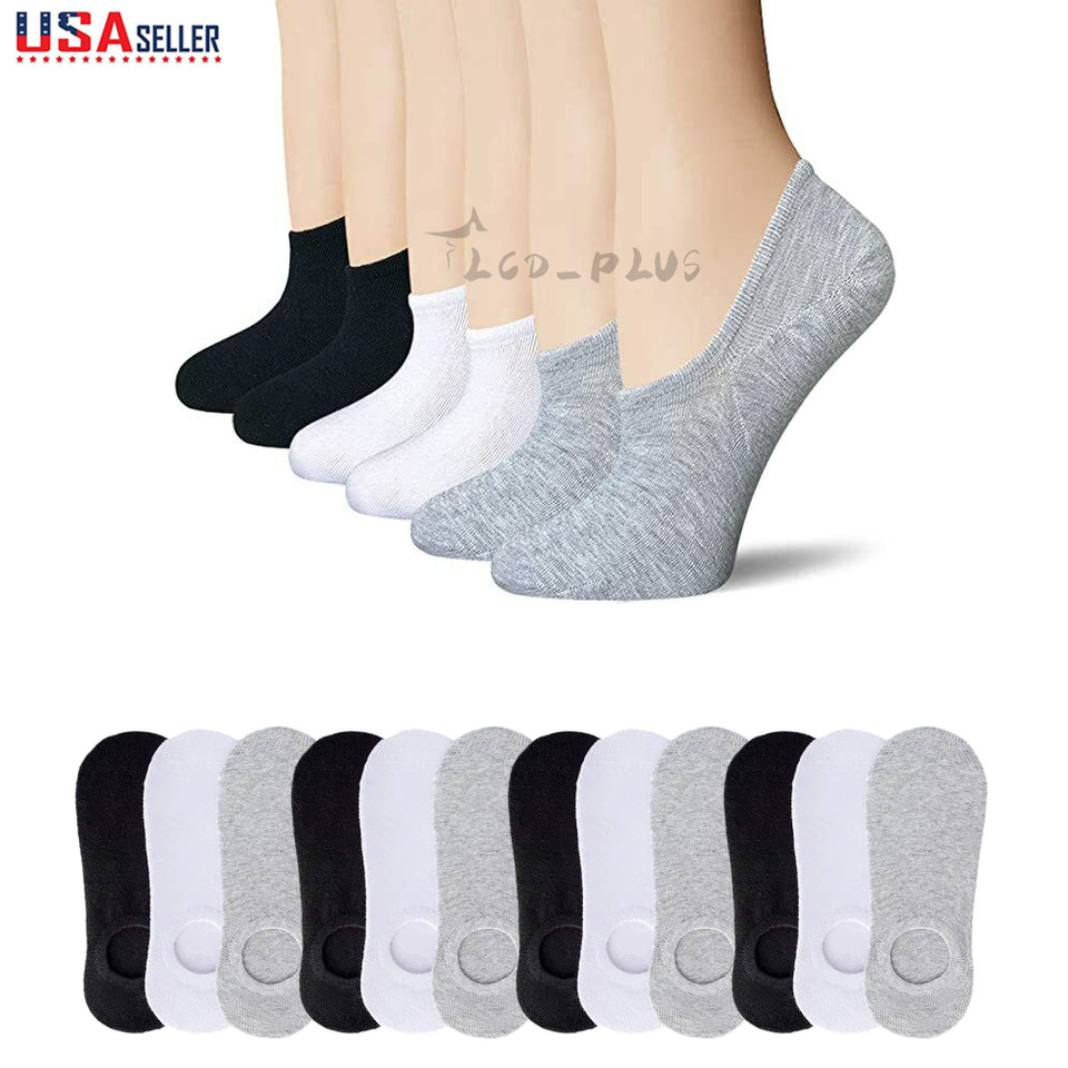 3-12 Pairs Men Invisible No Show Nonslip Loafer Low Cut Solid Cotton Socks US