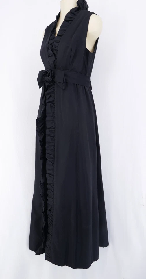 VESTIDO PALAZZO JUMPSUiT MAXi vintage años 60 70 tafetán negro con volantes Foto 4 de 4