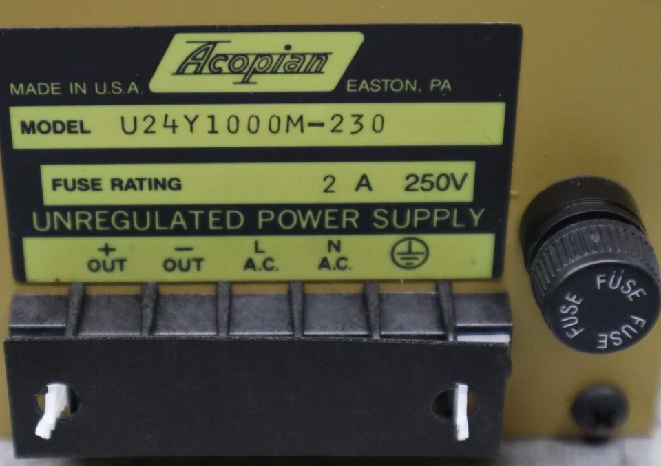 Acopian U24Y1000M-230 Unregulated Power Supply Fuse 2A 250V New Old Stock - Image 3 of 4