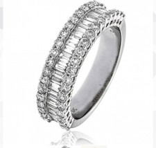 1.25ct Natural Round & Baguette Diamond Channel Set Half Eternity, White Gold