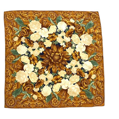 CHRISTIAN DIOR Brown With Flower Print Silk Scarf Italy SQR 34   EX.COND
