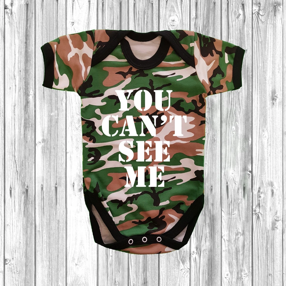 DIZZYKITTEN You Can't See Me Baby Grow Body Suit Vest Cute Present Gift Camouflage