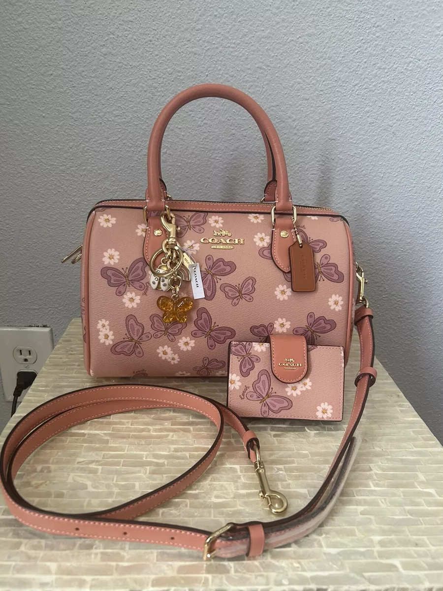 Coach Rowan Satchel With Lovely Butterfly Print Accordion Card Case BagCharm