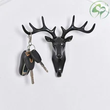 Animal Deer Stags Head Hook Wall Hanger Clothes Rack Key Holder Resin Nice Happy