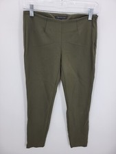 Theory Pants Womens 0 Green Stretch Flat Front Tapered Fit Modern Trousers