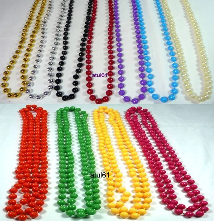 Bright Hot Colours Long Rope Plastic Beads Necklace Fancy Dress Disco Party New