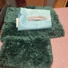 Dark Green Bathroom Set with Shower Curtain and Hooks and 2 Rugs Bathroom Decor