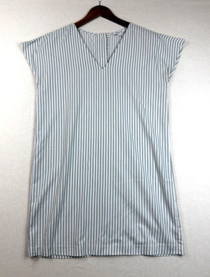 Madewell Button-Back Striped Tunic Shift Dress Womens Size M Green Cream V-Neck
