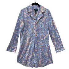 Lauren Ralph Lauren Sleep Shirt M Blue Paisley Nightgown LRL Logo Tunic Lounge