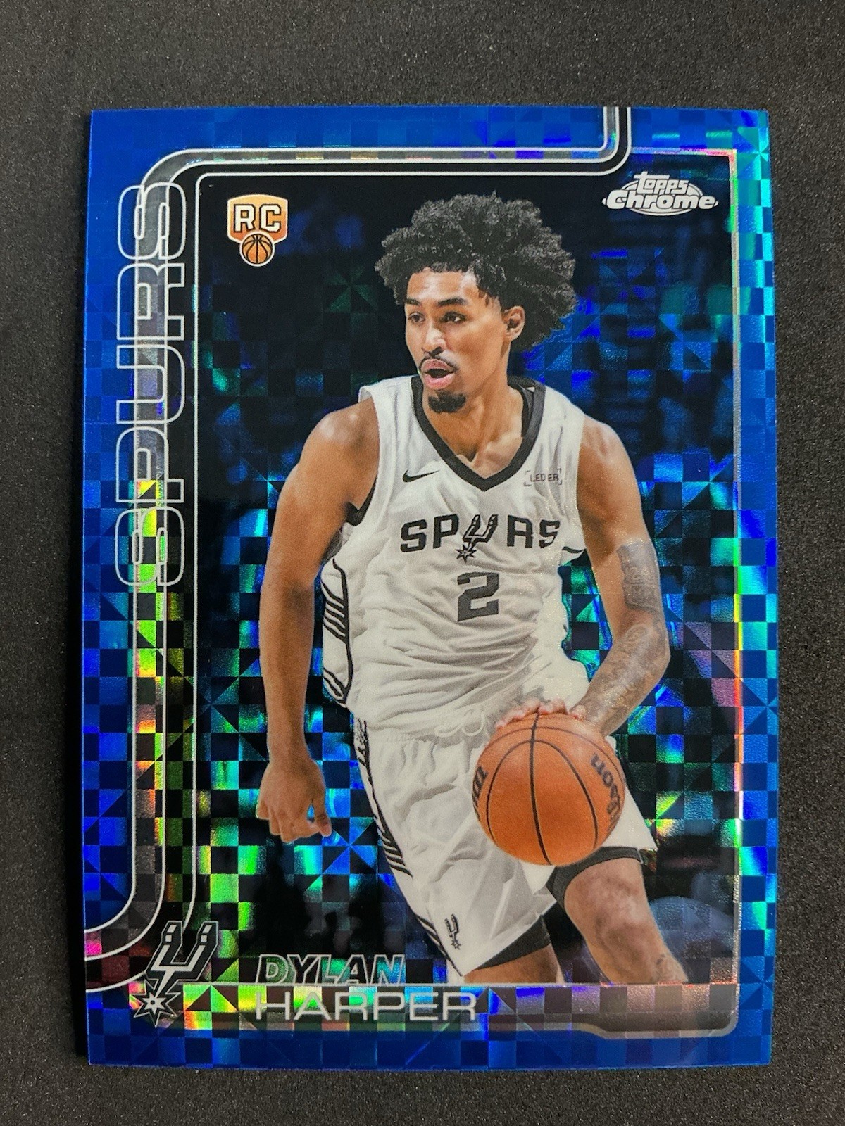 2025-26 Topps Chrome #252 Dylan Harper RC Blue X-Fractor SP Spurs Rookie