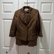 Vintage Liz Claiborne Size 12 Brown and Tan Polka Dot Suit