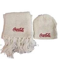 Coca-Cola 70" Scarf And Beanie Simplicity Off White Knitted Advertising 