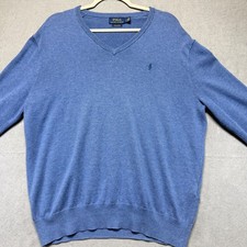 Polo Ralph Lauren Mens V Neck Pima Cotton Long Sleeve Sweater Blue Size L
