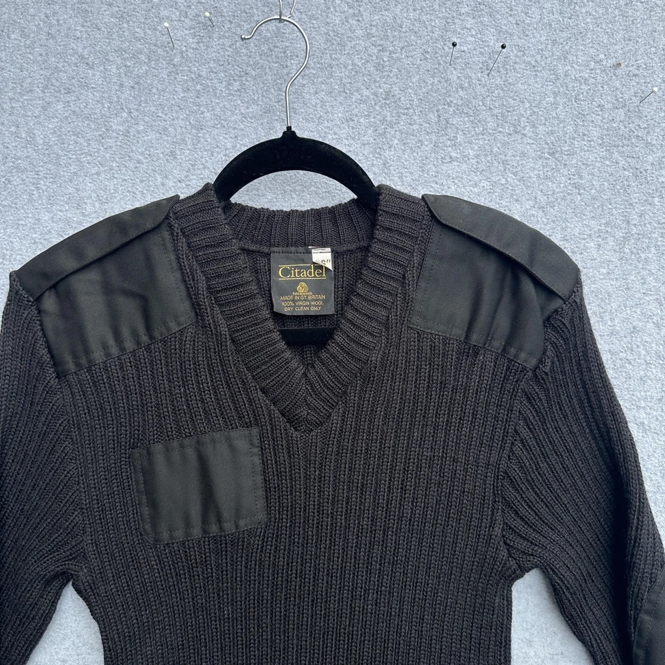 Citadel Sweater Mens Small Wool V Neck Commando Epaulettes Made in Great Britain - Image 2 of 4