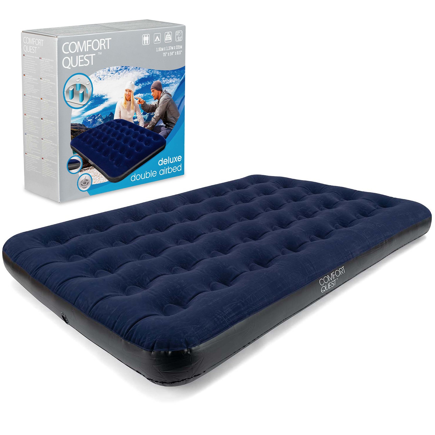 Double Air Bed Inflatable Airbed Flocked Guest Camping Mattress Comfort Quest