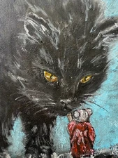 Black Cat Paintings Animal Original Art Fantasy Painting Cat Wall Art on Canvas