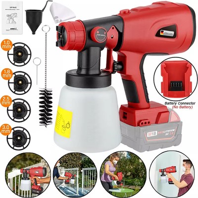 Sjqka – Pistolet à peinture sans fil compatible Milwaukee M18 – Débit 650 ml/min – Moteur Brushless – Raccords de nettoyage inclus