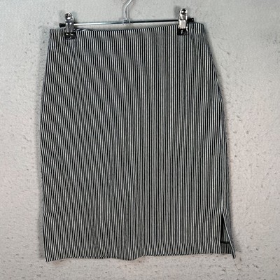 Club Monaco Womens Size 4 Black & White Striped Cotton Pencil Skirt w/ Slit