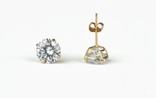 14K Solid Yellow/White Gold Round CZ Stud Earrings Basket Setting 2-10mm