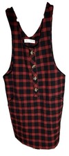 Zara Girls Size 11-12 Red  Black Plaid Overall Dress V-neckline Pockets