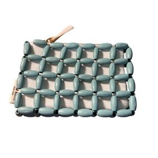 Miu Miu Turquoise Blue Wooden Beauty Change Purse Pouch Wallet New