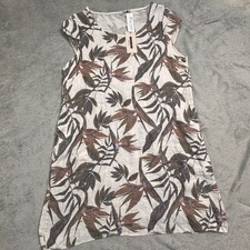 NWT Lungo L'Armo 1X Linen Tropical Leaf Print Cap Sleeve Dress Made In Italy
