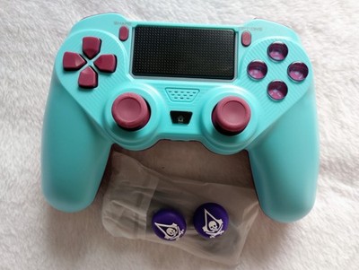 Wireless Pro Controller for PS4 Light Blue Maroon + Thumbstick Grip Caps