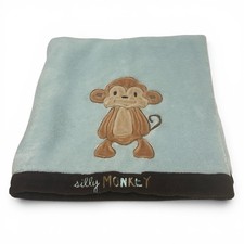 Just One Year Carters Silly Monkey Baby Blanket Blue Brown Trim