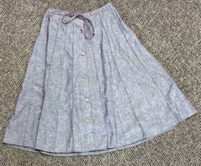 Vintage 1970s Cotton A Line Pleated Skirt Buttons And Drawstring Denim Look 10