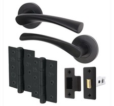 Matt Black Door Handle Pack 64mm Latch Set with Round Rose