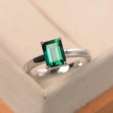 925 Sterling Silver Green Emerald Lab Created Modern Women Ring US Duty Free