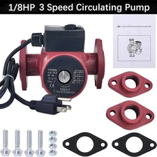 3 Speed 1/8HP Circulating Pump Use w/Outdoor Furnaces,Hot water heat,Solar,115V