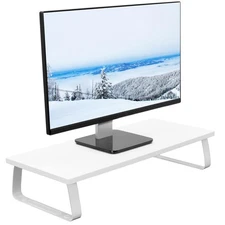 24 Inch White Monitor Stand, Wood, Steel Riser, Desktop Organizer, V000D-W