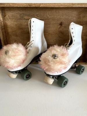 Roller Derby Skates Vintage Wards - White Leather - Size 7 Women s Pom Pom Skate
