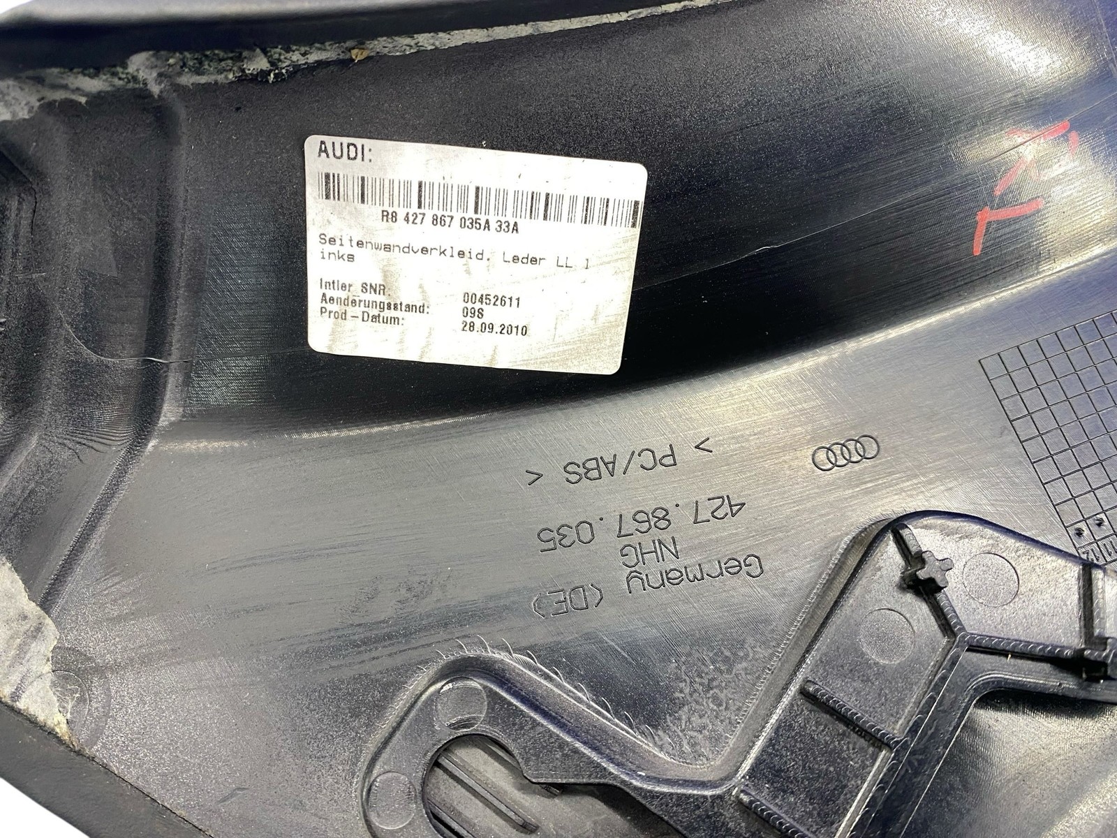2008-2015 AUDI R8 REAR LEFT RIGHT LOWER QUARTER TRIM COVER PANEL SET BLACK *WEAR