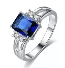 NIP-Women  s Size 7 Silver Plated Blue Sapphire Crystal Ring