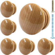Wood Dresser Knobs, Mushroom Shape Wooden Drawer Pulls - 6 Pcs Round Cabinet Kno