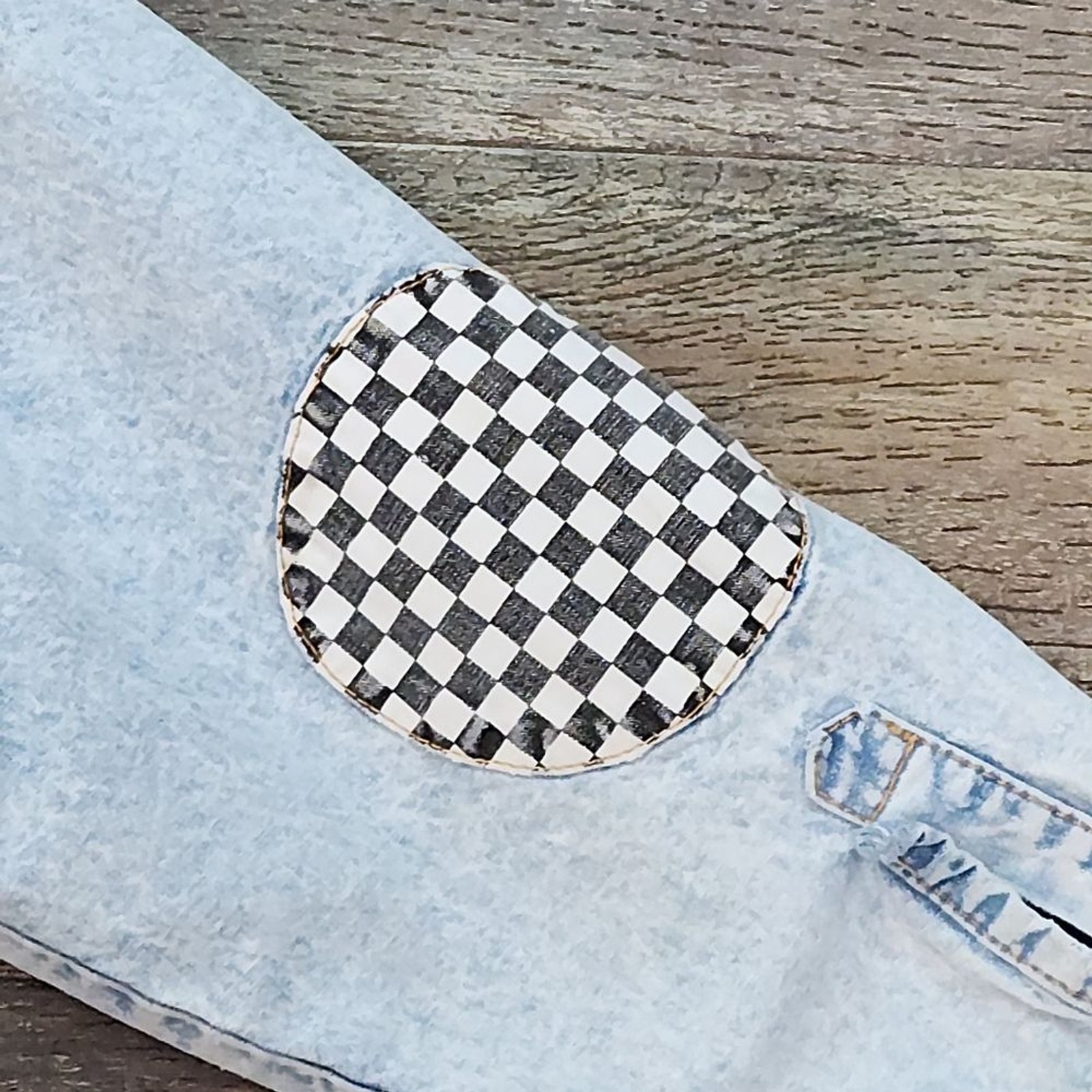 Vintage Retro Checkered Patchwork Denim Button-Up… - image 10