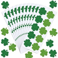 500Pcs St. Patrick's Day Stickers Glitter Green Shamrock Shape Stickers 1.5Inch