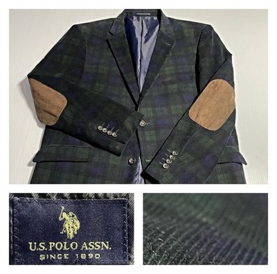 US Polo Assn Blackwatch Tartan Plaid Corduroy Jacket Blazer Trim 45-46*